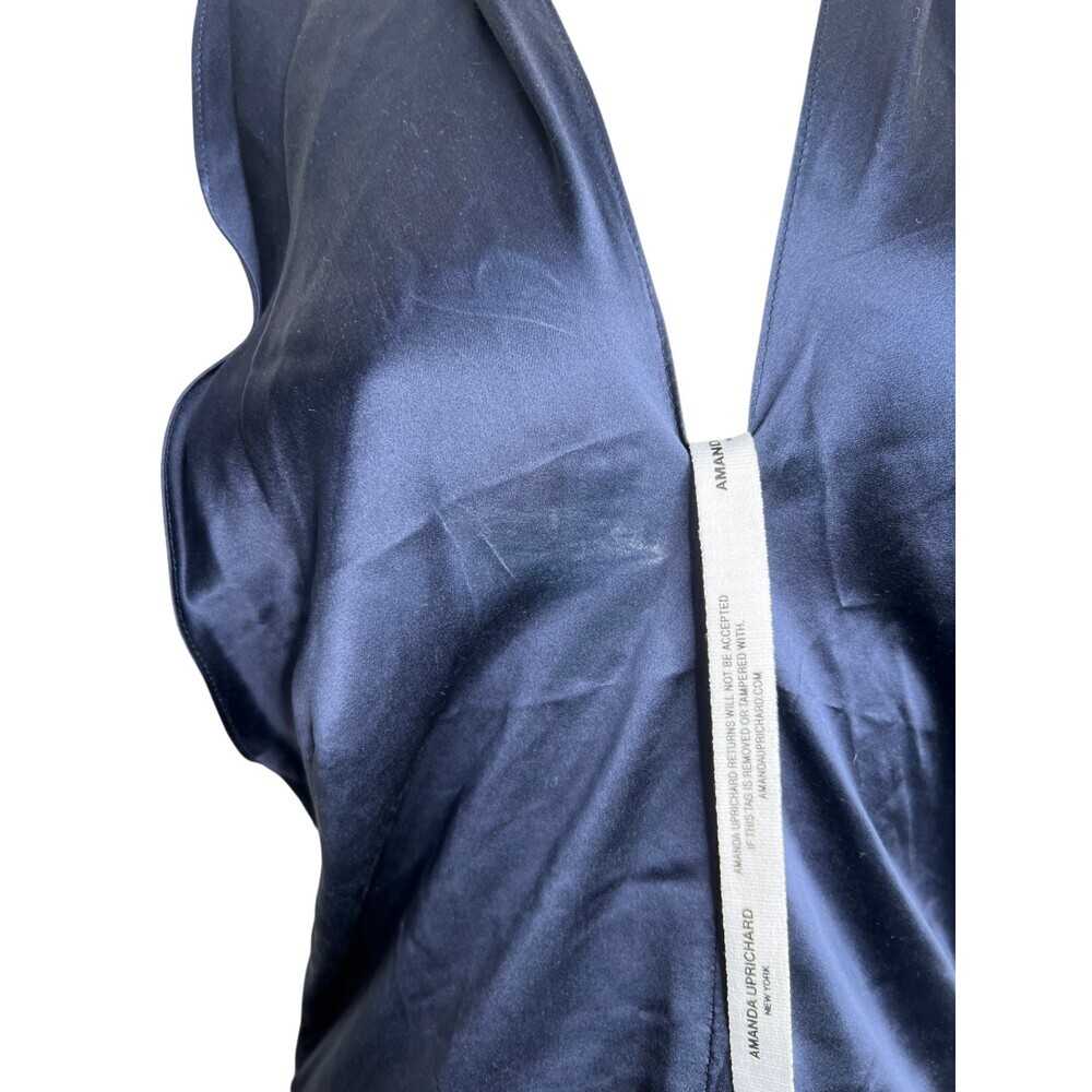Amanda Uprichard Silk Dress Blue Front Tie Cocktail Mini Adjustable NWOT - Picture 10 of 11